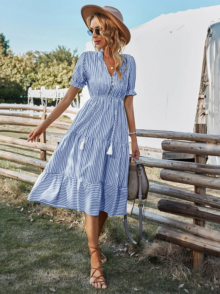 Lia | Casual Striped Midi Dress